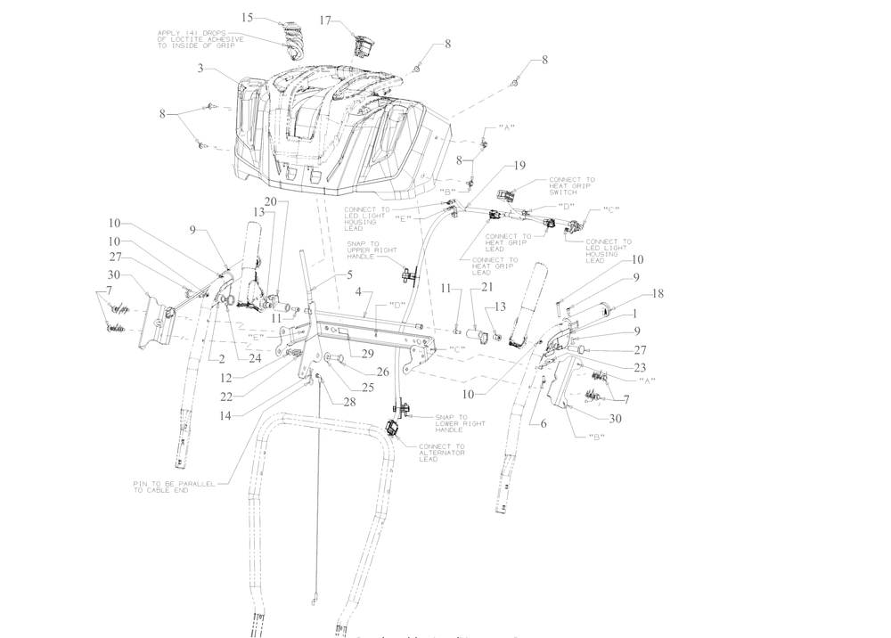 Handle Panel Diagram and Parts List for 3X28-INCH (31AH5DVB710)(2019) Cub Cadet Snow Blower
